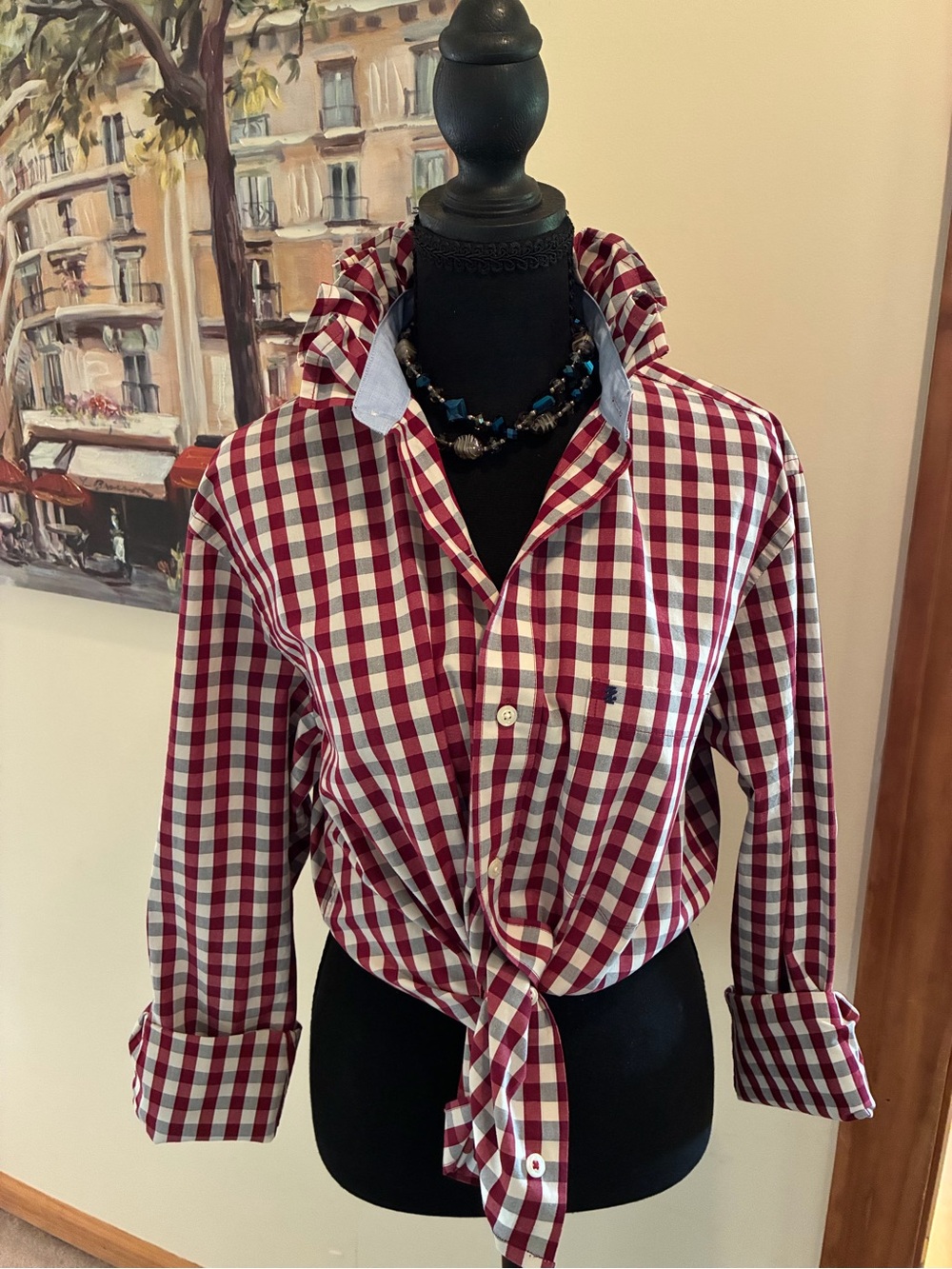 Izod Women’s Button-Down Shirt in Red and White Gingham